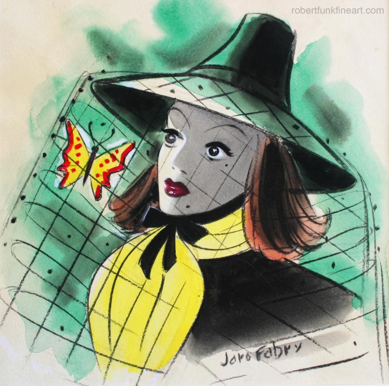 Jaro Fabry Colliers Magazine Cover Illustration Woman with a butterfly in her hat 