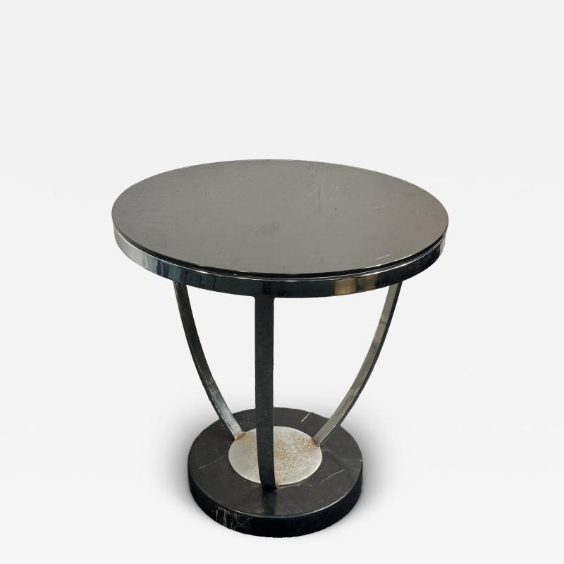 Jay Spectre ART DECO REVIVAL CHROME STRAP BLACK GLASS TOP TABLE