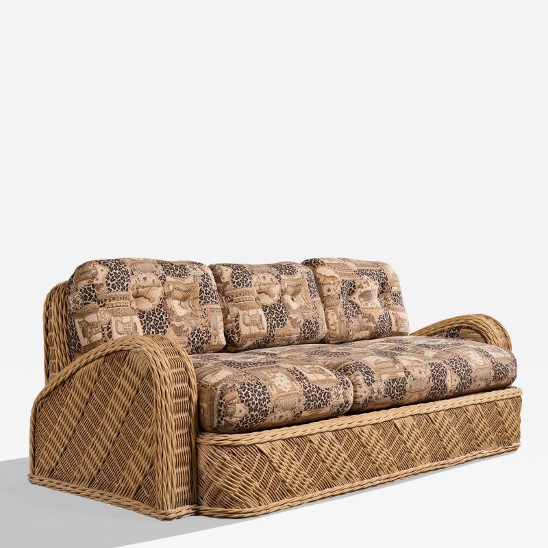 Jay Spectre Sofa with Rattan and Fabric USA 1980s