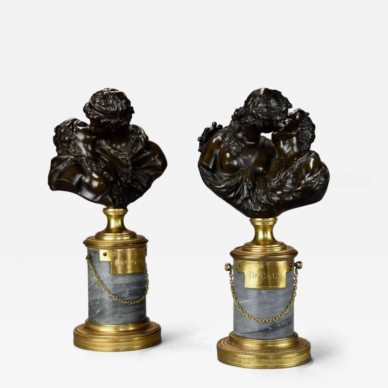 Jean Antoine Houdon Pair of miniature bronze figures of Le Baiser Donne Le Baiser Rendu 