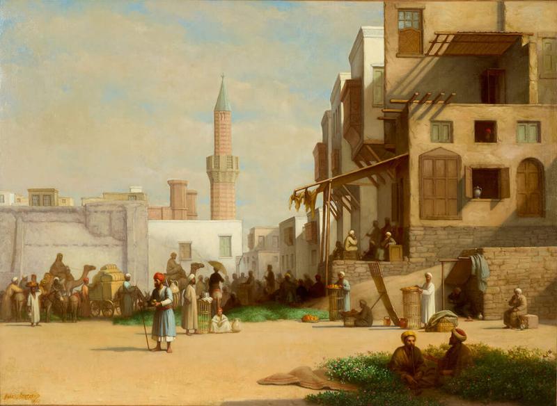 Jean Baptiste Bertrand Orientalist Oil Painting of a Cairo Street Scene by James Bertrand