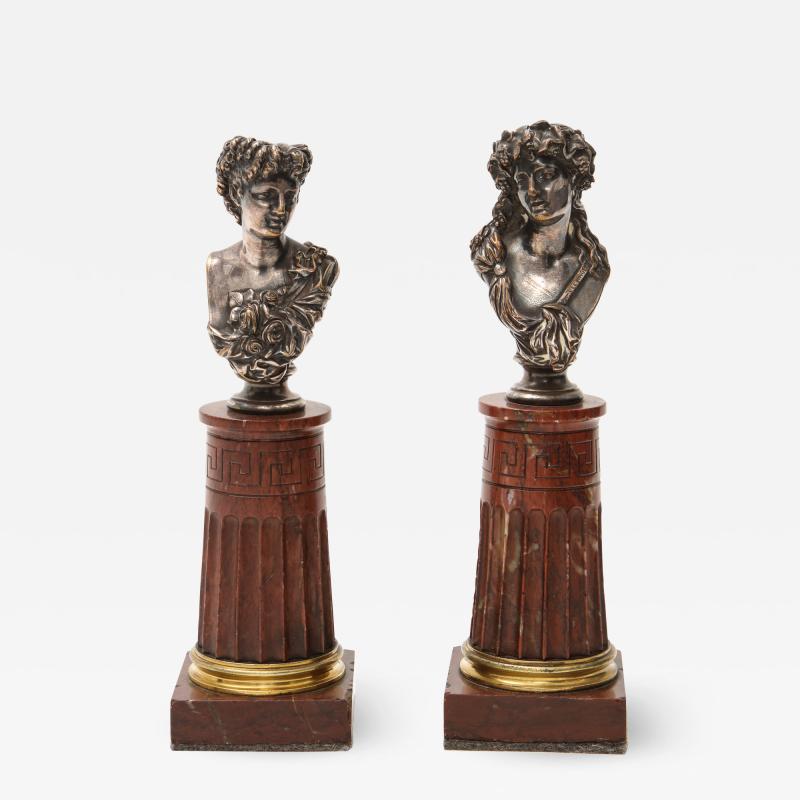 Jean Baptiste Clesinger Pair of Silvered Bronze and Rouge Marble Busts