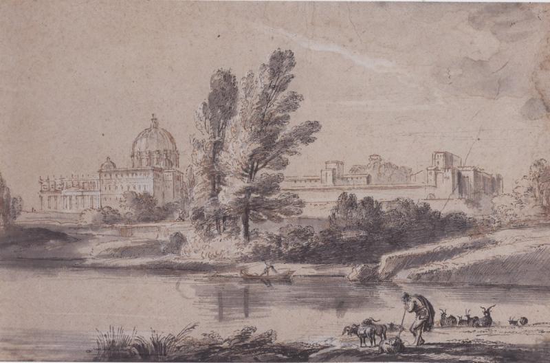 Jean Baptiste Lallemand River Landscape with Herdsmen near St Peters