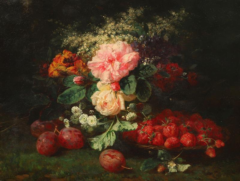 Jean Baptiste Robie STILL LIFE FLOWERS AND FRUIT