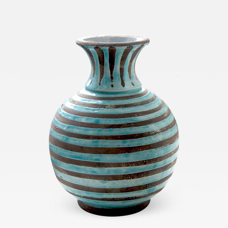 Jean Besnard Fine Modernist Vase with Dimensional Pale Aqua Stripes by Jean Besnarsd