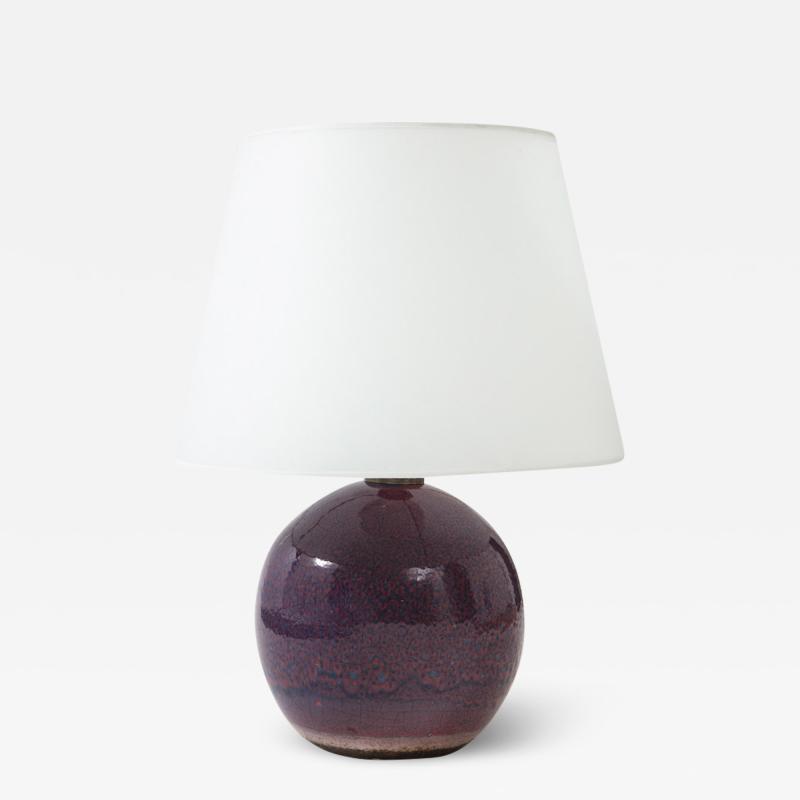 Jean Besnard Jean Besnard Ceramic Sphere Lamp Peacock Glaze Purples Cerulean Blues Green