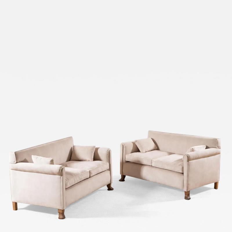 Jean Charles Moreux Elegant Pair of French Art Deco Two seat Sofas 1935 New Upholstery