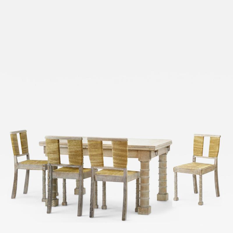 Jean Charles Moreux Jean Charles Moreux cerused oak dinning set with extendable table