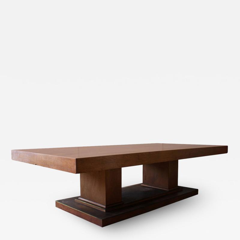 Jean Charles Moreux Large French Art Deco Walnut Pedestal Dining Table by Jean Charles Moreux