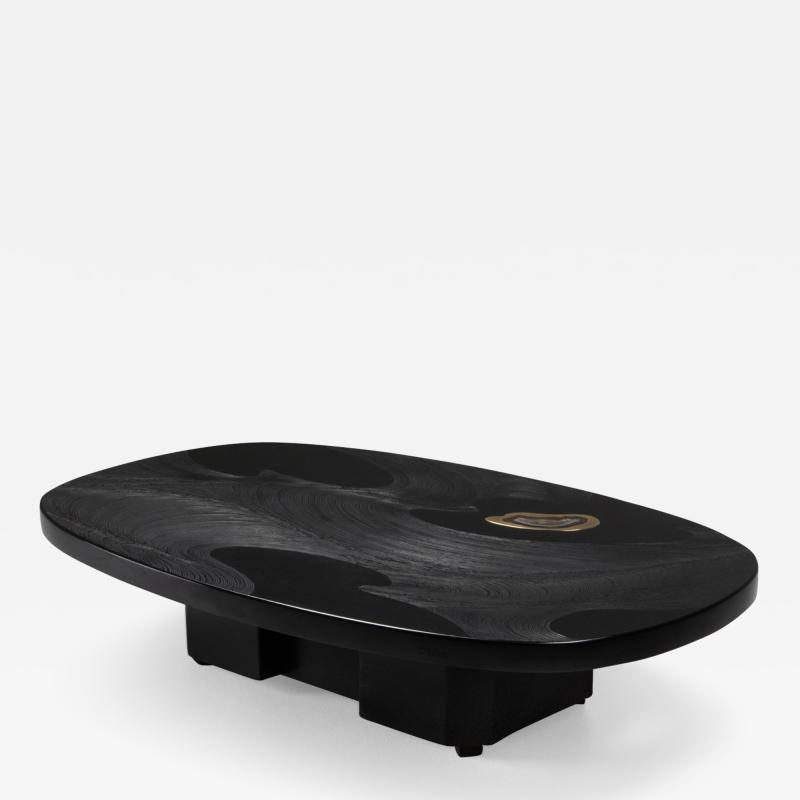 Jean Claude Dresse Metropolitan Chic Black Resin with Agate Coffee Table by Dresse 1980s