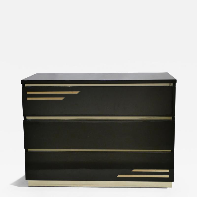 Jean Claude Mahey Dark brown lacquer and brass chest of drawers by J C Mahey 1970s