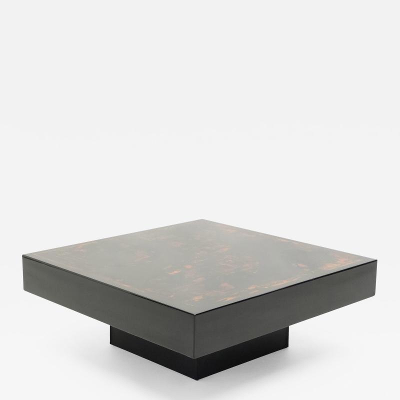 Jean Claude Mahey J C Mahey black orange lacquer and leather coffee table 1970s