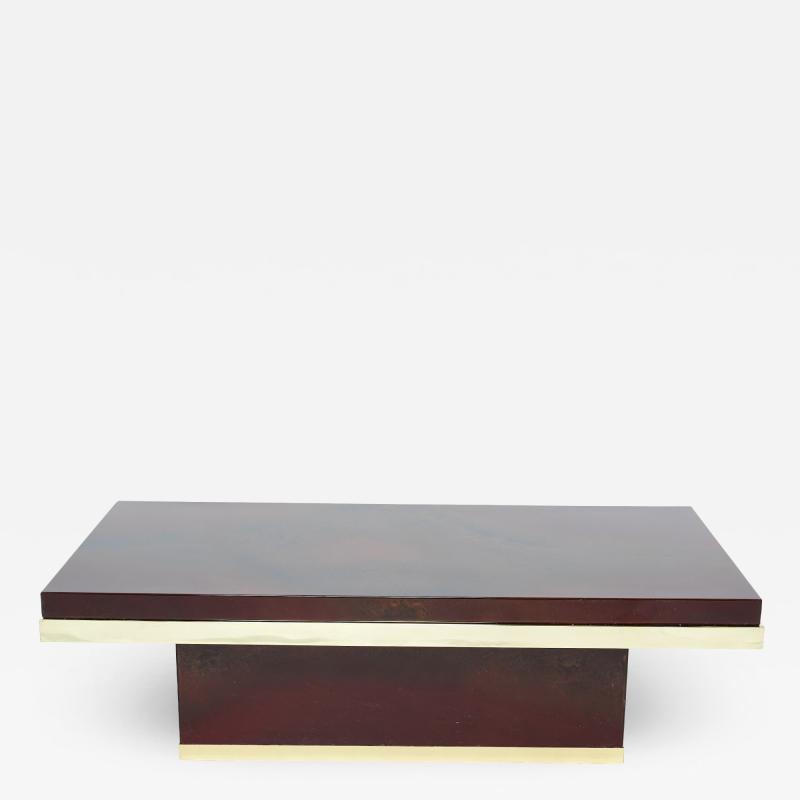 Jean Claude Mahey J C Mahey cherry red lacquer and brass coffee table 1970s