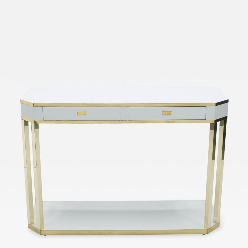 Jean Claude Mahey J C Mahey white lacquer and brass console 1970s