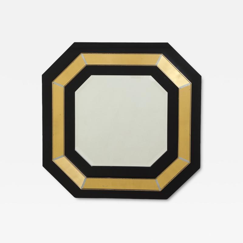 Jean Claude Mahey Jean Claude Mahey Octagonal Black Lacquered Brass Wall Mirror circa 1970