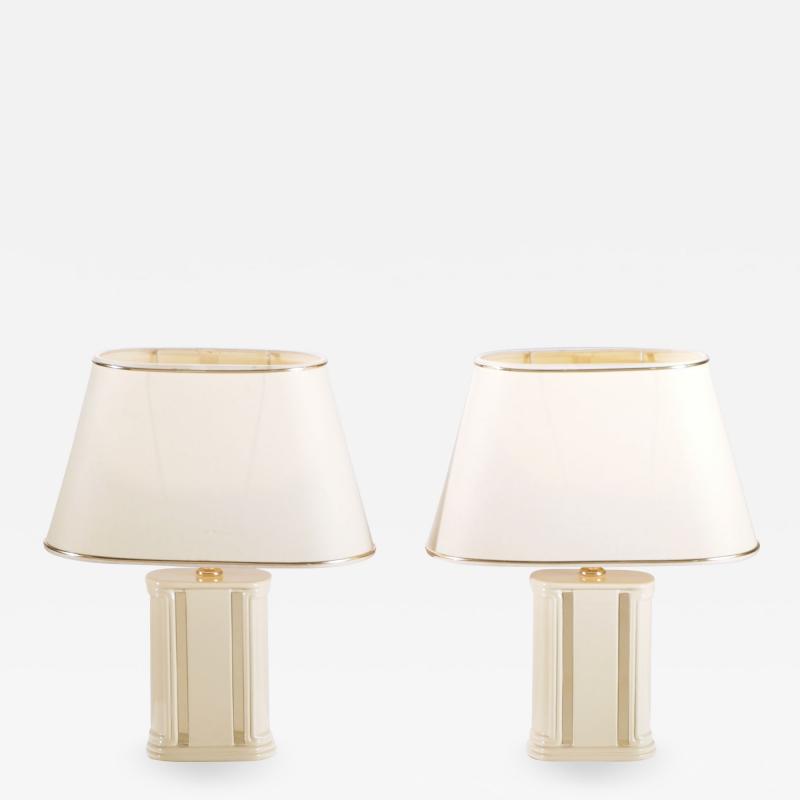 Jean Claude Mahey Pair of French J C Mahey lacquer and brass table lamps 1970 s