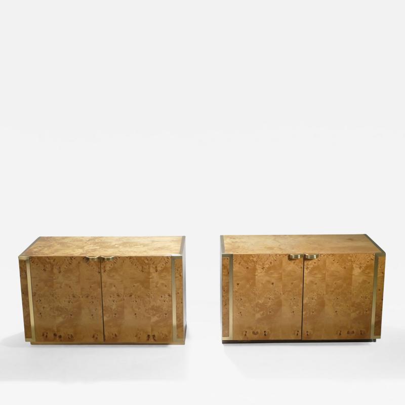 Jean Claude Mahey Pair of small burl and brass cabinets by J C Mahey 1970s