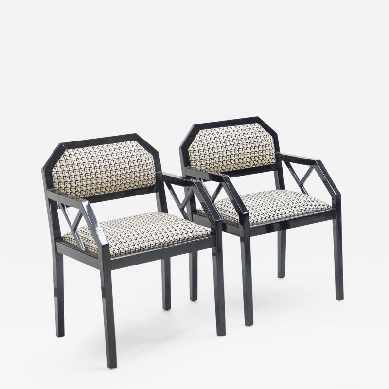 Jean Claude Mahey Rare pair of black lacquer chairs J C Mahey 1970s