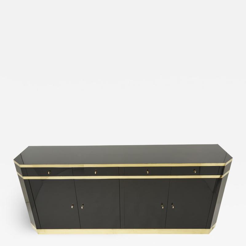 Jean Claude Mahey Signed J C Mahey brass black lacquered sideboard 1970s