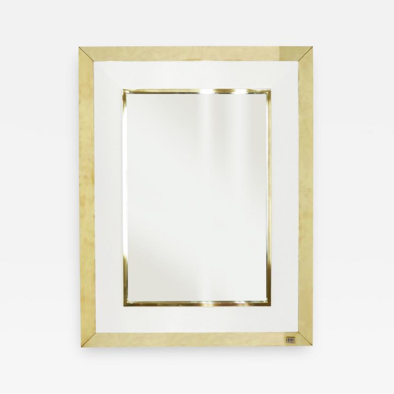 Jean Claude Mahey Signed J C Mahey wall Mirror in white Lacquer and brass 1970