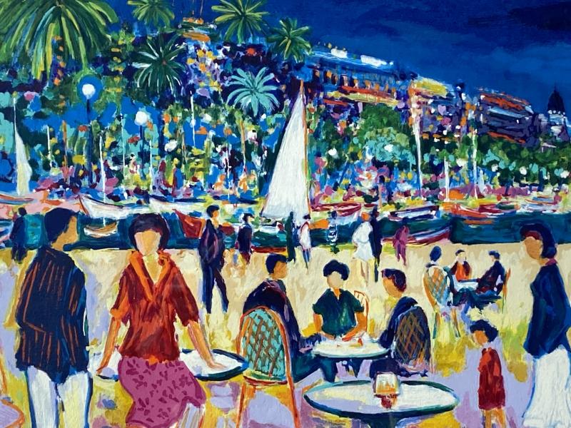 Jean Claude Picot La Terrasse le Soir sur Port 