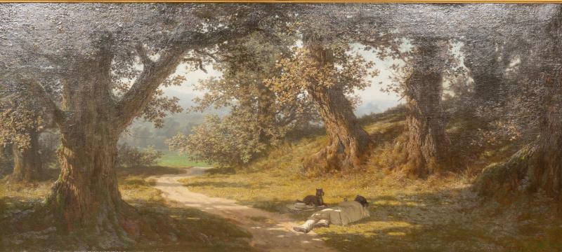 Jean Edouard Dargent Large Oil On Canvas Painting Of A Man With His Dog
