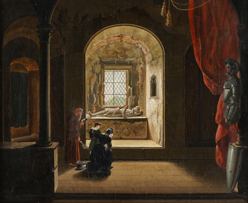 Jean Francois Chabolle Oil Painting of a Knights Tomb Jean Francois Chabolle Paris Collection