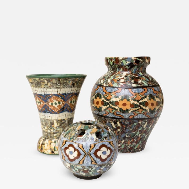 Jean Gerbino 3 French Vallauris Clay Mosaic Vase by Ceramicist Jean Gerbino