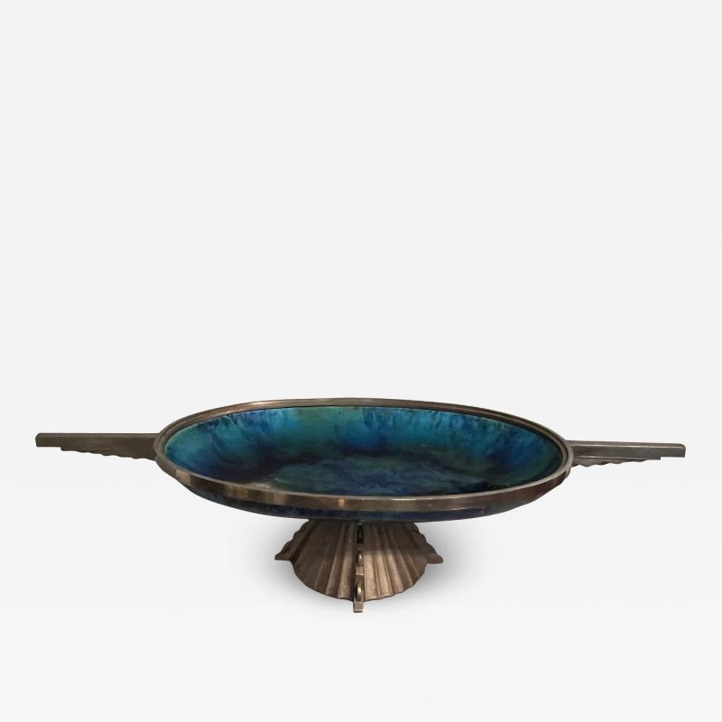 Jean Goulden FRENCH ART DECO NICKELED BRONZE AND CERAMIC TAZZA IN THE MANNER OF JEAN GOULDEN