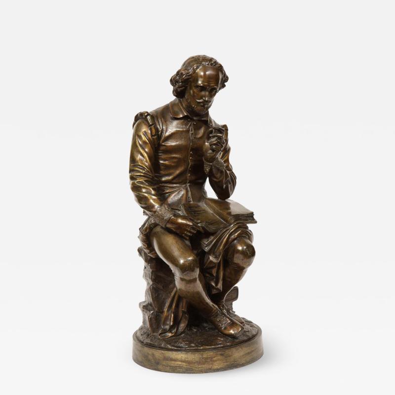 Jean Jules B Salmson Bronze Sculpture of William Shakespeare Seated with Books 1870