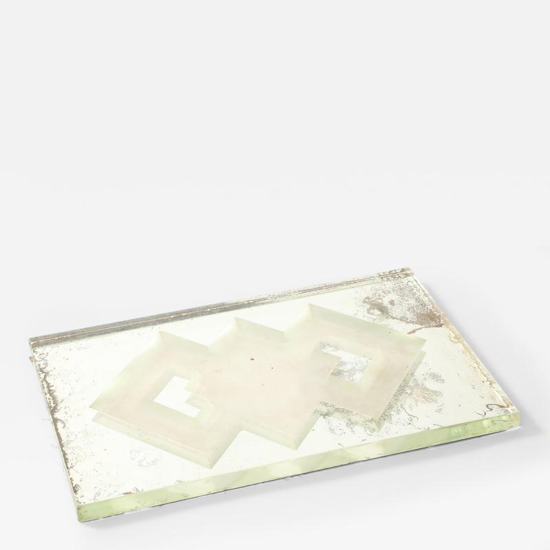 Jean Luce Jean Luce Glass Mirrored Tray Geometric Design France c 1930 s signed JL