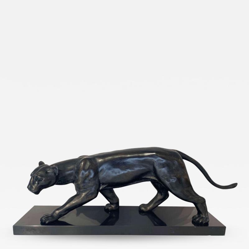 Jean Martel Art Deco Panther Sculpture by Jean Martel Bronze Marble France circa 1930