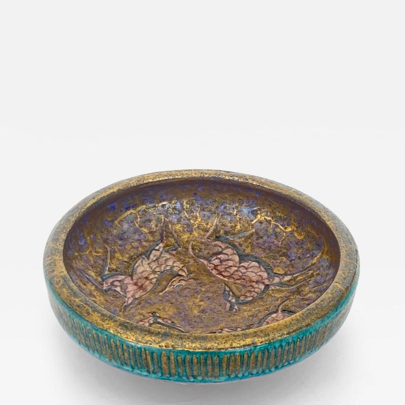 Jean Mayodon Jean Mayodon French Art Deco Ceramic Dish Four Gazelles Glazed Rose and Black