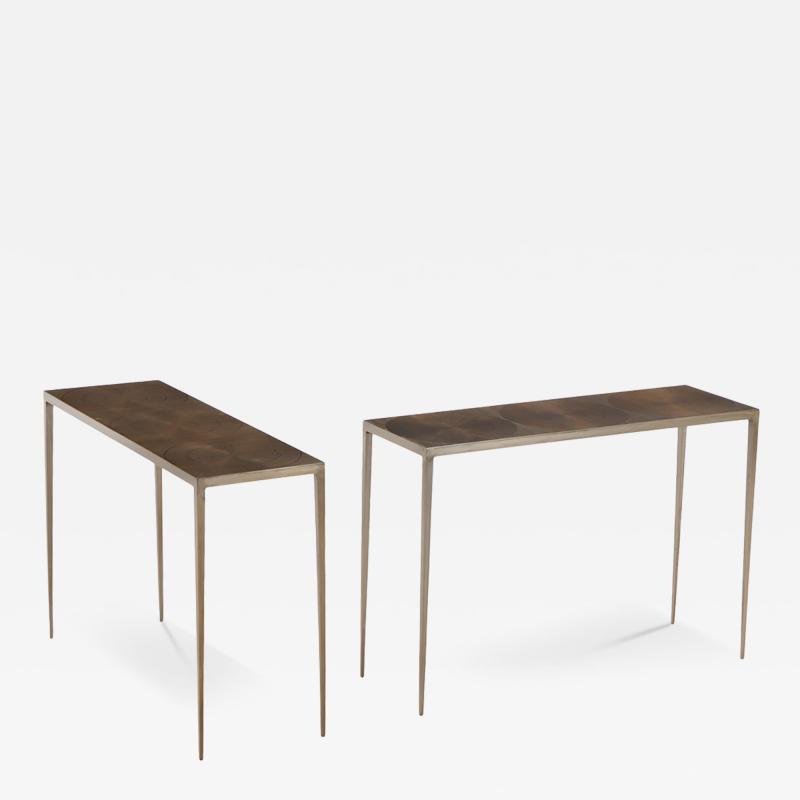 Jean Michel Frank A Pair of Bronze Wash Iron Console Tables in the manner of Jean Michel Frank 