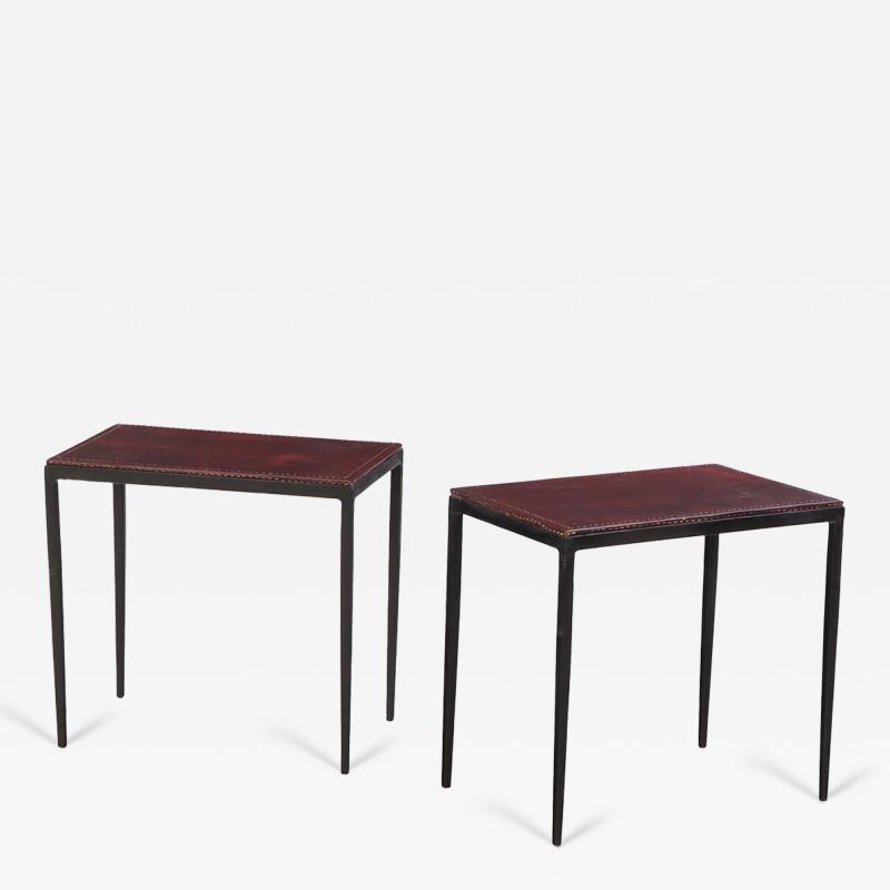 Jean Michel Frank A Pair of Iron Leather End Tables in the Manner of Jean Michel Frank 