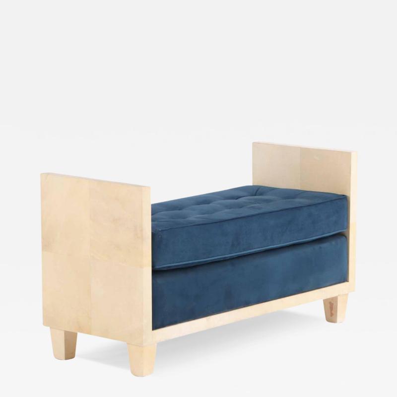 Jean Michel Frank A large parchment covered upholstered bench in the manner of Jean Michel Frank 