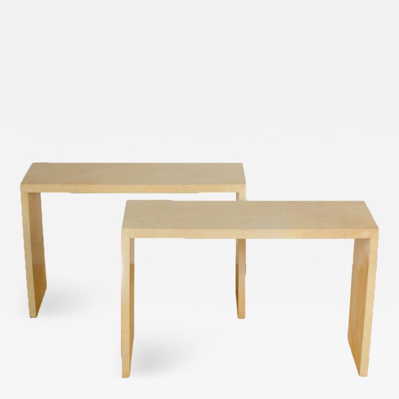 Jean Michel Frank A pair of console tables covered in parchment in the manner of Jean Michel Frank