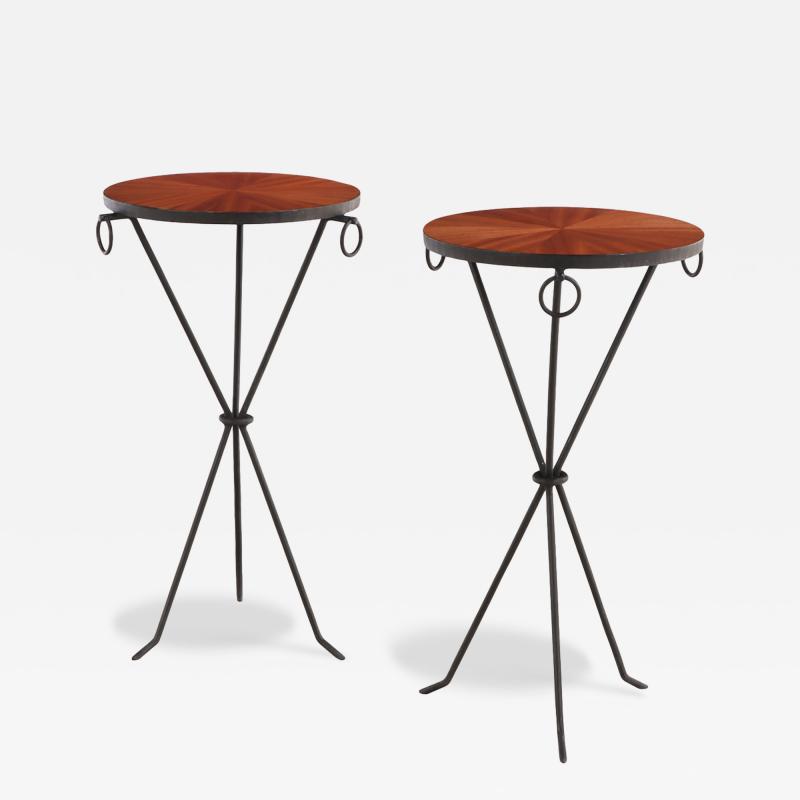 Jean Michel Frank A pair of iron and mahogany drinks tables in the manner of Jean Michel Frank 