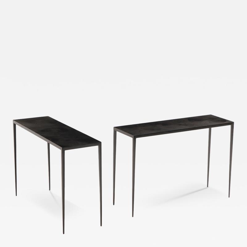 Jean Michel Frank A pair of iron console tables in the manner of Jean Michel Frank 