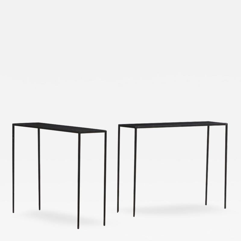 Jean Michel Frank A pair of leather iron tables in style of Jean Michel Frank Contemporary 