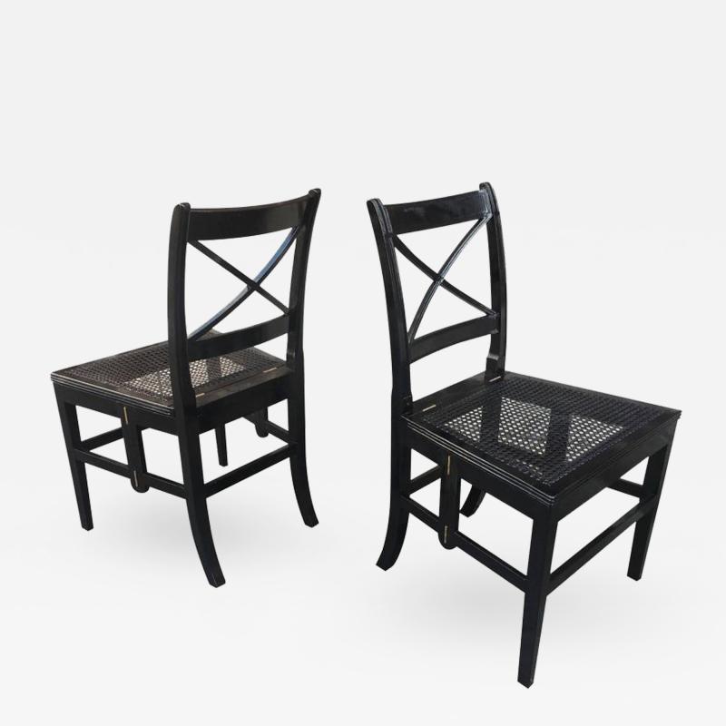 Jean Michel Frank Extraordinary Foldable Pair of Black Caned Chairs in Style of J M Frank