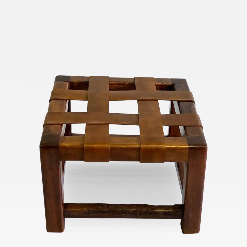 Jean Michel Frank French Mid Century Modern Craftsman Leather Strap Stool style Jean Michel Frank
