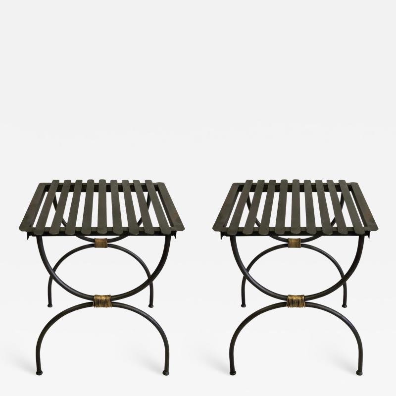 Jean Michel Frank French Modern Neoclassical Iron Benches Luggage Racks Jean Michel Frank Pair