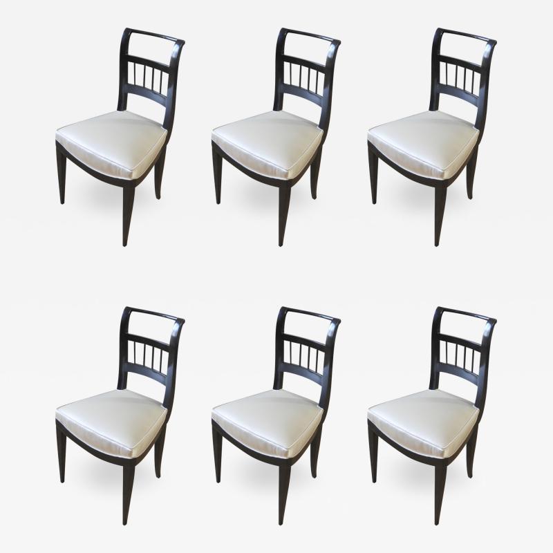 Jean Michel Frank In the Style of J M Frank Set of Chicest 6 Black Lacquered Chairs