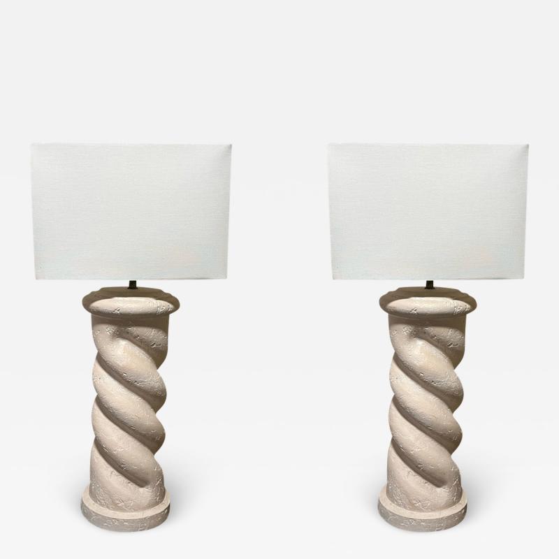 Jean Michel Frank MODERNIST PAIR OF SPIRAL PLASTER COLUMN LAMPS IN THE MANNER OF JEAN MICHEL FRANK