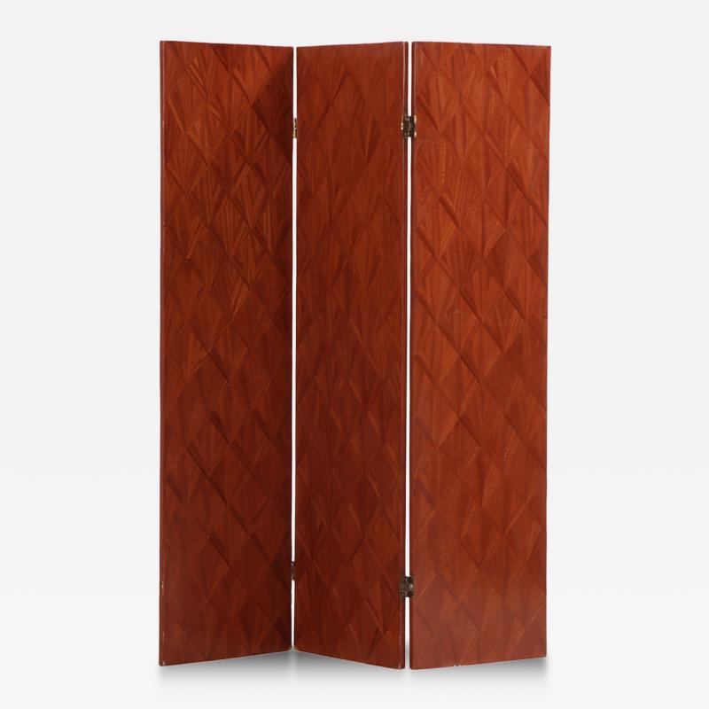 Jean Michel Frank Mahogany Straw Marquetry Veneer Screen in Manner of Jean Michel Frank 