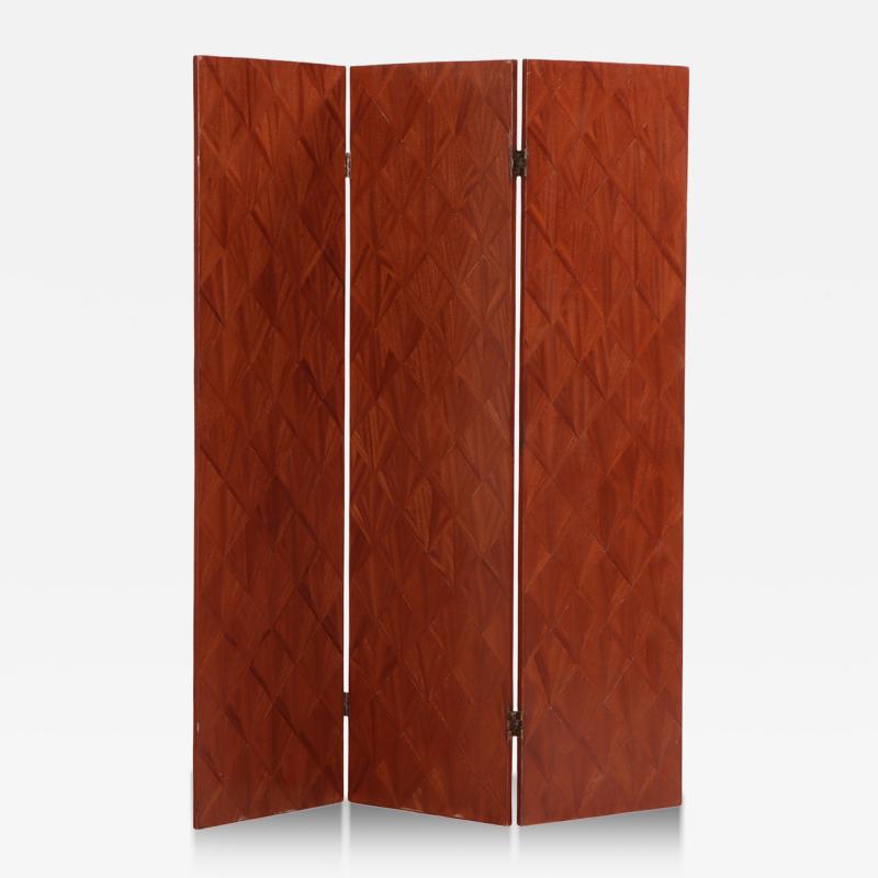 Jean Michel Frank Mahogany Straw Marquetry Veneer Screen in Manner of Jean Michel Frank 