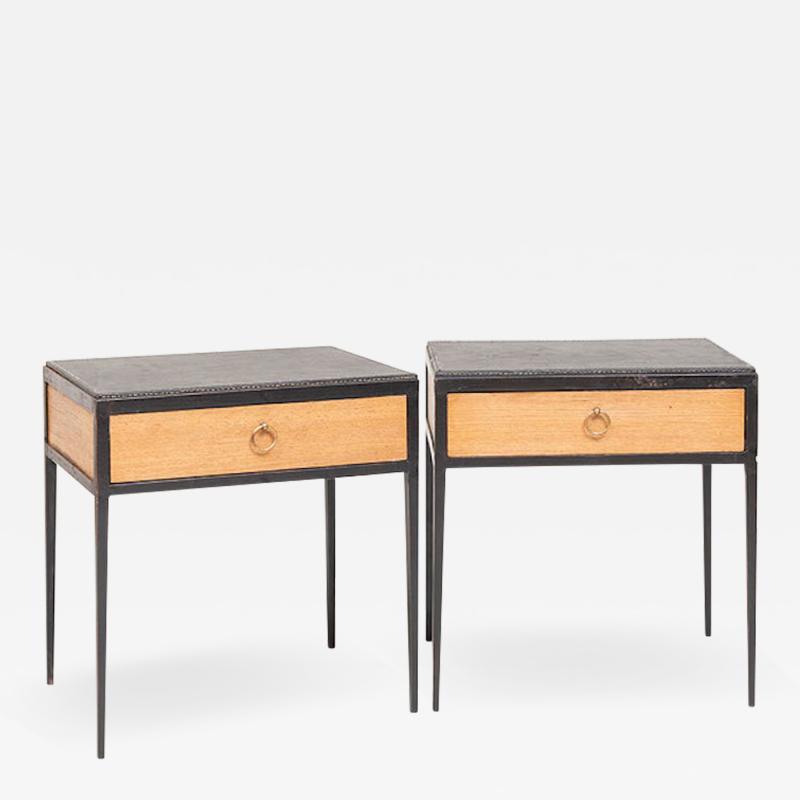 Jean Michel Frank PAIR OF OAK AND LEATHER SIDE TABLES IN THE MANNER OF JEAN MICHEL FRANK