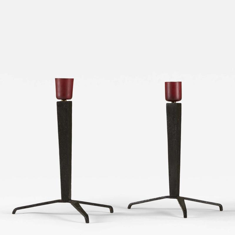 Jean Michel Frank Pair of 1940 iron tripod table lamps by Jean Michel Frank for Bustillo