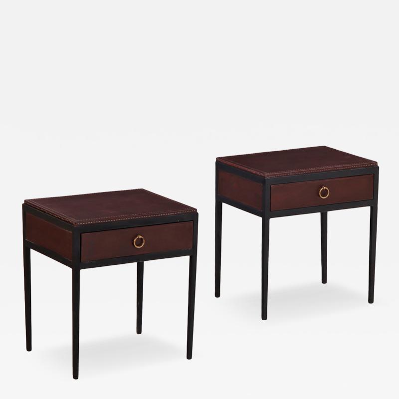 Jean Michel Frank Pair of Contemporary Argentine Leather and Iron Nightstands